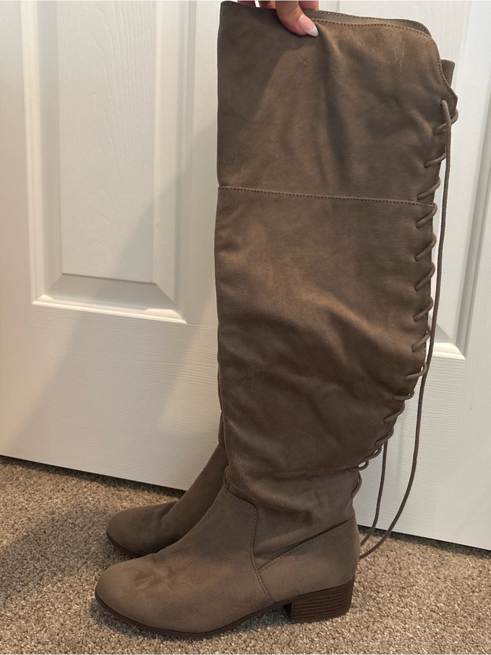 Over-the-Knee Lace-Up Taupe Boots for Women